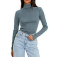 thumbnail image 1 of HUJlwoi Women's Turtleneck Long Sleeve Shirts Slim Fitted Lightweight Casual Tops Solid Color Fleece Lined High Neck Undershirt Blouse, 1 of 7