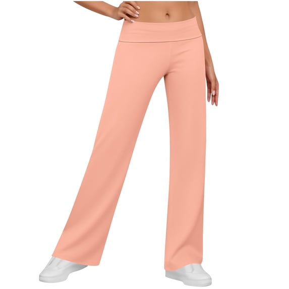 HUJlwoi Women's Yoga Pants Fold over Waist Straight Leg Soft Comfy Pants for Workout Gym Running Stretchy Trousers