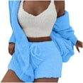 thumbnail image 1 of HUJlwoi Womens 3 Piece Outfit Fuzzy Fleece Warm Cardigan Outwear Sleeveless Crop Tops Shorts Pajama Set Shaggy Winter Loungewear, 1 of 1