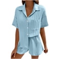 thumbnail image 1 of HUJlwoi Womens Button down Pajama Sets Textured Short Sleeve Sleep Shirt and Shorts Pj Set Comfortable Loose Loungewear, 1 of 7