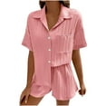 thumbnail image 1 of HUJlwoi Womens Button down Pajama Sets Textured Short Sleeve Sleep Shirt and Shorts Pj Set Comfortable Loose Loungewear, 1 of 7