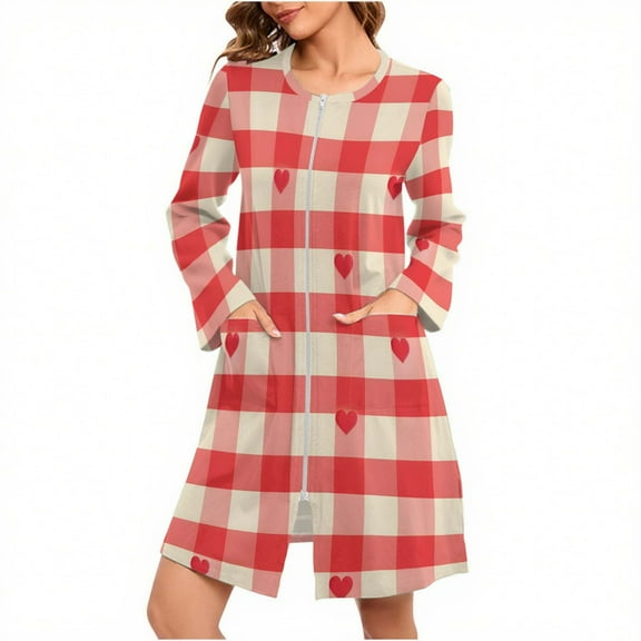 HUJlwoi Womens Christmas Robe Printed Long Sleeve Bathrobe Zipper Front House Coat Lounge Comfortable Sleepwear with Pockets