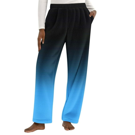HUJlwoi Womens Fleece Pajama Pants Plus Size Shaggy Gradient Elastic Waist Sleepwear with Pockets Soft Fuzzy Winter Pj Bottoms