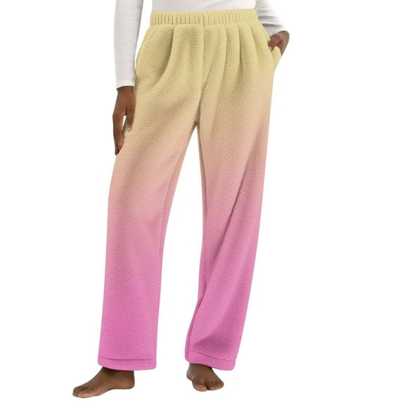 HUJlwoi Womens Fleece Pajama Pants Plus Size Shaggy Gradient Elastic Waist Sleepwear with Pockets Soft Fuzzy Winter Pj Bottoms