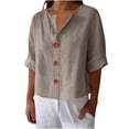 thumbnail image 1 of HUJlwoi Womens Half Sleeve Shirts Button down Casual V Neck Tops Summer Fall T Shirts Basic Trendy Solid Color Ladies Tees, 1 of 6