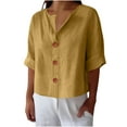 thumbnail image 1 of HUJlwoi Womens Half Sleeve Shirts Button down Casual V Neck Tops Summer Fall T Shirts Basic Trendy Solid Color Ladies Tees, 1 of 6