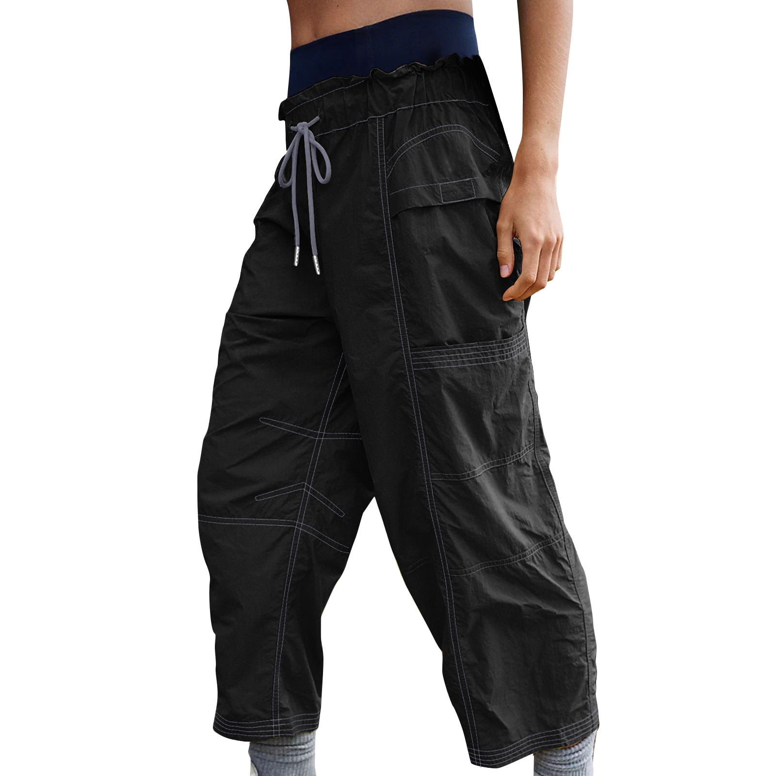 HUJlwoi Womens Hiking Pants Lightweight Paper Bag Waist Loose Wide