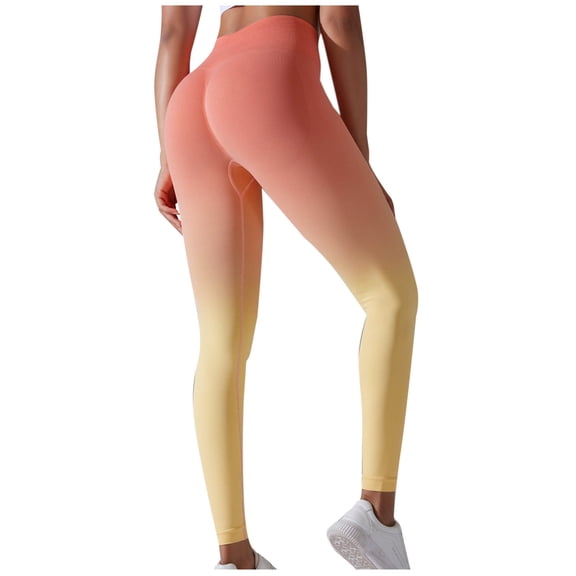 HUJlwoi Womens Leggings Trendy Gradient High Waisted Butt Lifting Yoga Pants Comfy Workout Gym Athletic Pull on Trousers