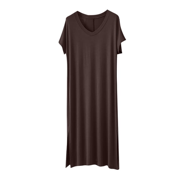 HUJlwoi Womens Nightgown Lightweight Long Sleepshirts V Neck Short Sleeve Nightdress with Side Split Comfy Loungewear