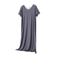thumbnail image 1 of HUJlwoi Womens Nightgown V Neck Criss Cross Open Back Sleepdress Short Sleeve Soft Side Split Nightshirt Loose Comfy Sleepwear, 1 of 5