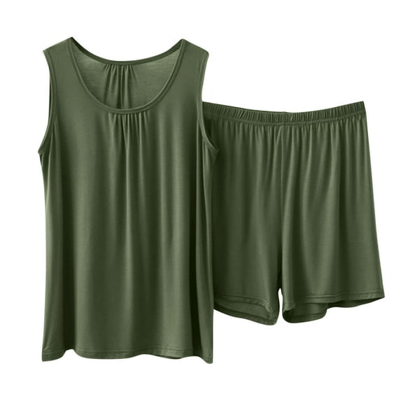 HUJlwoi Womens Pajama Sets Comfy Sleeveless Crop Top and Loose Shorts Set Loungewear Summer Breathable Sleepwear 2 Piece Pj Set