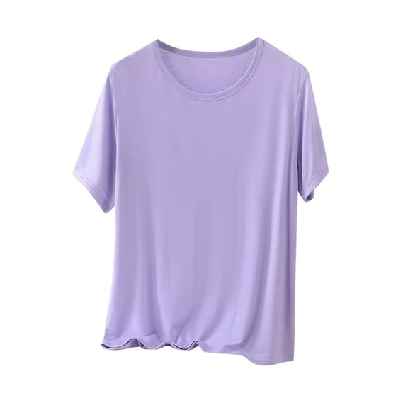 HUJlwoi Womens Plus Size Tops Casual Short Sleeve Round Neck Sleep Shirt Solid Color Pajama Tee Summer Fashion Clothes