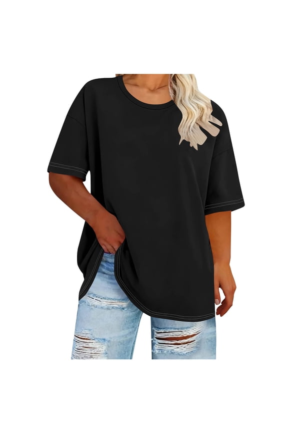 Womens Plus Size Tops Short Sleeve Crew Neck Basic Tee Loose Fit T-Shirts Casual Summer Base Layer Clothes XL-5XL