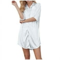 thumbnail image 1 of HUJlwoi Womens Satin Nightgown 3/4 Sleeve Silk Nightshirt Soft Comfy Button Down Pajamas Dress Notch Collar Sleepwear, 1 of 4