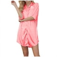 thumbnail image 1 of HUJlwoi Womens Satin Nightgown 3/4 Sleeve Silk Nightshirt Soft Comfy Button Down Pajamas Dress Notch Collar Sleepwear, 1 of 6