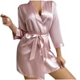 thumbnail image 1 of HUJlwoi Womens Satin Silk Robe Lightweight 3/4 Sleeve Soft Robes Comfortable Tank Sleepwear Wedding Party Loungewear, 1 of 3