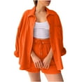 thumbnail image 1 of HUJlwoi Womens Sets 2 Piece Outfits Pleated Button down Shirt with Shorts Set Fall Fashion Matching Lounge Set Clothing, 1 of 5