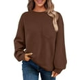 thumbnail image 1 of HUJlwoi Womens Tops Fall Fashion Clothes Lightweight Solid Color Warm Pullover with Pocket Casual Textured Long Sleeve Sweatshirt Outfit, 1 of 7