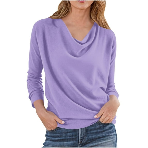HUJlwoi Womens Tops Lightweight Ruched Cowl Neck Long Sleeve Shirts Loose Trendy Blouses Casual Basic Fall Outfits