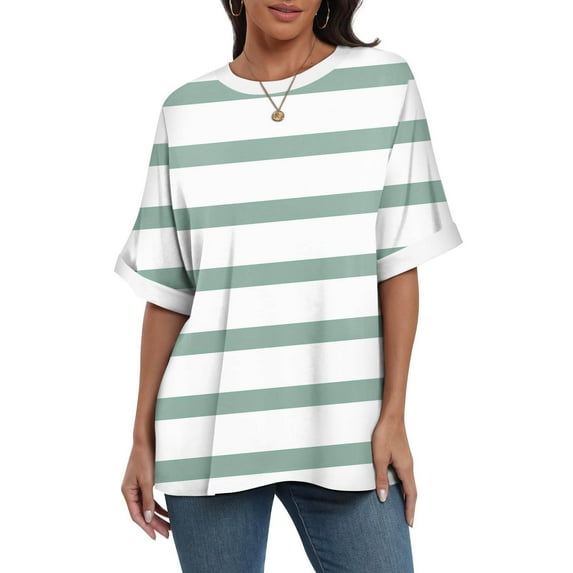 HUJlwoi Womens Tops Lightweight Short Sleeve Striped Loose Tee Shirt Round Neck Casual Tshirts Summer Outfits Clothes