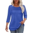 thumbnail image 1 of HUJlwoi Womens Tunic Tops 3/4 Length Sleeve Curved Hem Blouses Fall Outfits Pleated Front Round Neck Casual T Shirts, 1 of 5