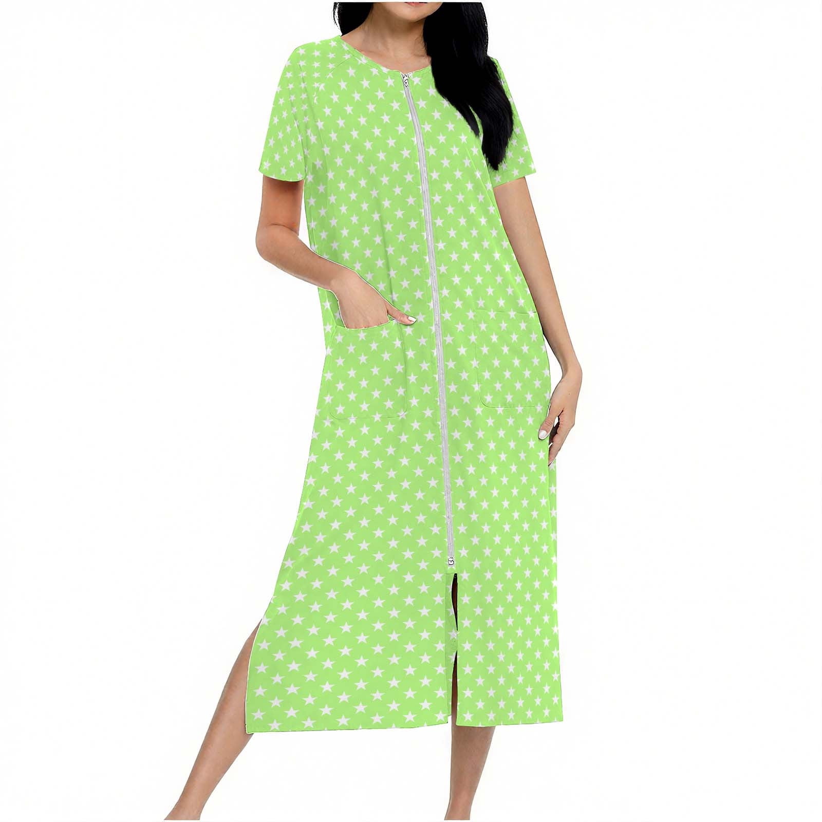 HUJlwoi Womens Zipper Robe Short Sleeve Loungewear Star Print Full ...