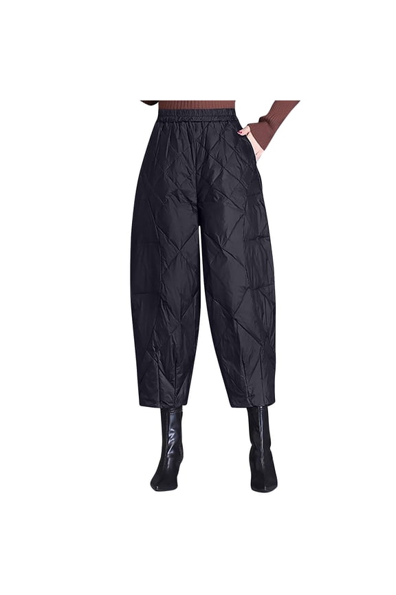 Womens down Pants Winter Windproof High Waist Puffer Pants with Pockets Warm Outdoor Hiking Fashion Cropped Trousers