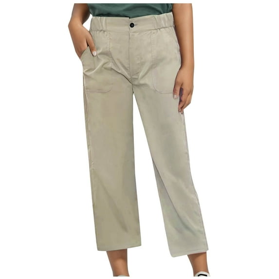 HUJlwoi Work Pants Women Lightweight High Waist Straight Leg Cropped Pants Dressy Elegant Business Office Pockets Trousers