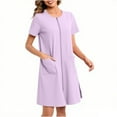 thumbnail image 1 of HUJlwoi Zipper Robes for Women Short Bathrobe Lightweight Short Sleeve House Coat with Pockets Soft Nightgown Loungewear, 1 of 6