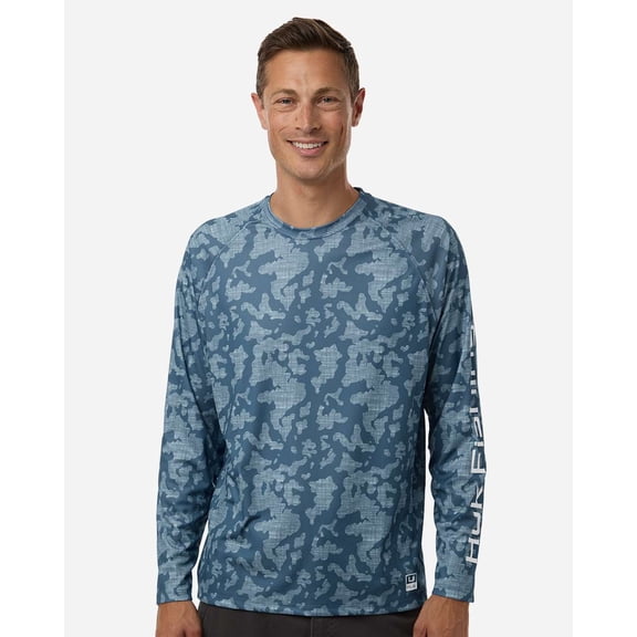 HUK H12L0017 Men's Lopro Running Lakes Long Sleeve T-Shirt-Titanium Blue-S