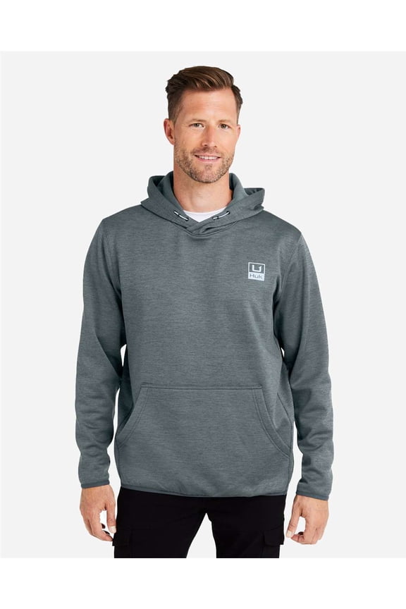MEN Huk'd Up Performance Fleece Hoodie, Performance Fishing Hoodie Hooded Sweatshirt, Volcanic Ash Heather, XX-Large US