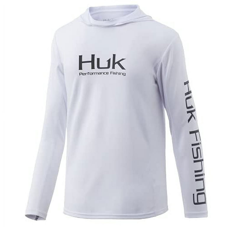 HUK Kids' Icon X Hoodie Long-Sleeve Shirt with Sun Protection, White,  X-Small