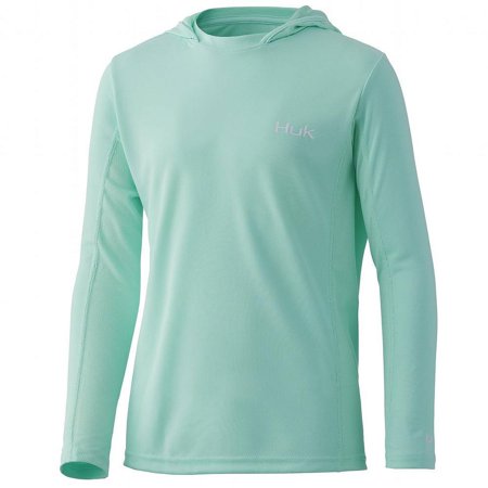 HUK Kids' Standard Icon X Hoodie Long-Sleeve Shirt with Sun Protection, Beach Glass, Medium