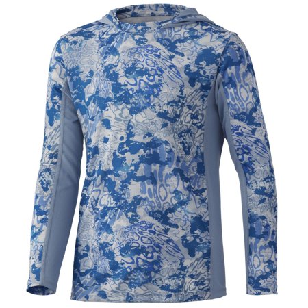HUK Kids' Standard Icon X Hoodie Long-Sleeve Shirt with Sun Protection, Tide Change-Exuma, Large