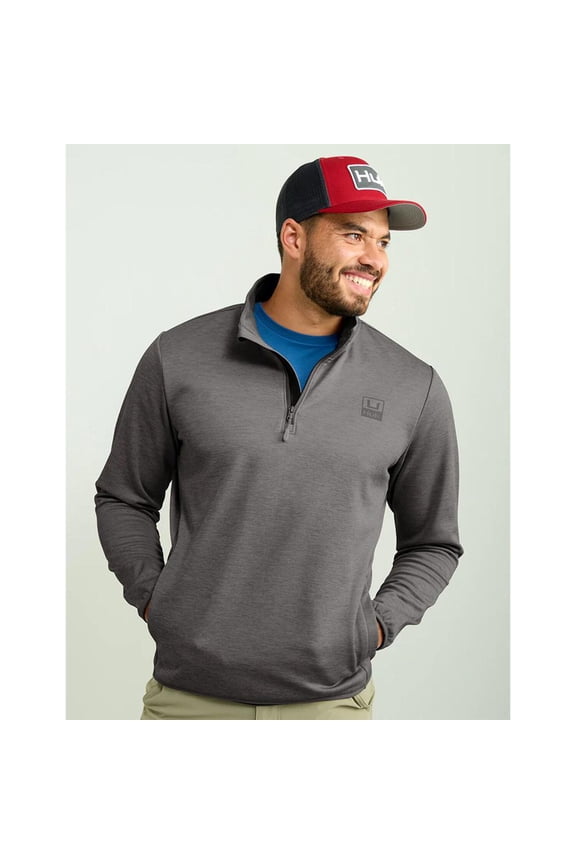 HUK Long Sleeve Shirts HUK Huk Coldfront Performance 1/4 Zip Long Sleeve Shirt Volcanic Ash Heather XL Buy At Cross Toss Trading