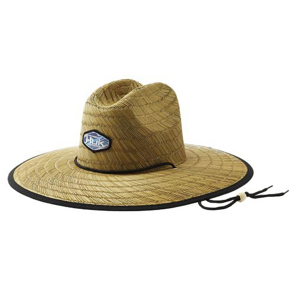 HUK Men's Camo Patch Straw Wide Brim Fishing Hat + Sun Protection, Tahiti  Blue, 1