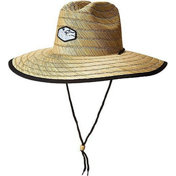 HUK Men's Camo Patch Straw Wide Brim Fishing Hat + Sun Protection, White, 1
