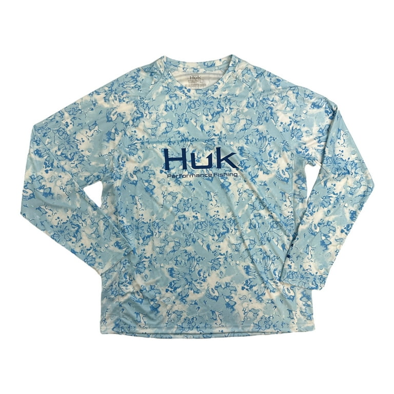 HUK Men's Long Sleeve UPF+ 50 Pursuit Fin Flats Tech Crew Shirt (Crystal  Blue, XL)