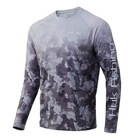 HUK Men's Pattern Pursuit Long Sleeve Performance Shirt, Refraction Fish Fade-Storm, Medium