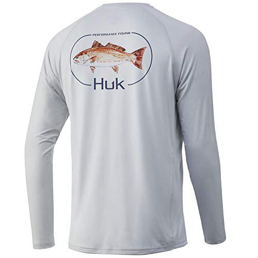 HUK Men's Pursuit Long Sleeve Sun Protecting Fishing Shirt, Bass-Ice Blue,  Large 