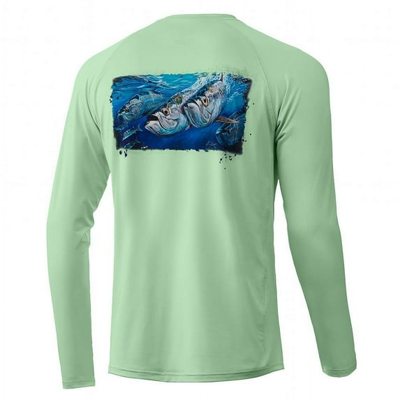 HUK Men's Standard KC Pursuit Long Sleeve Sun Protecting Fishing Shirt, Tarpon-Key Lime, Large