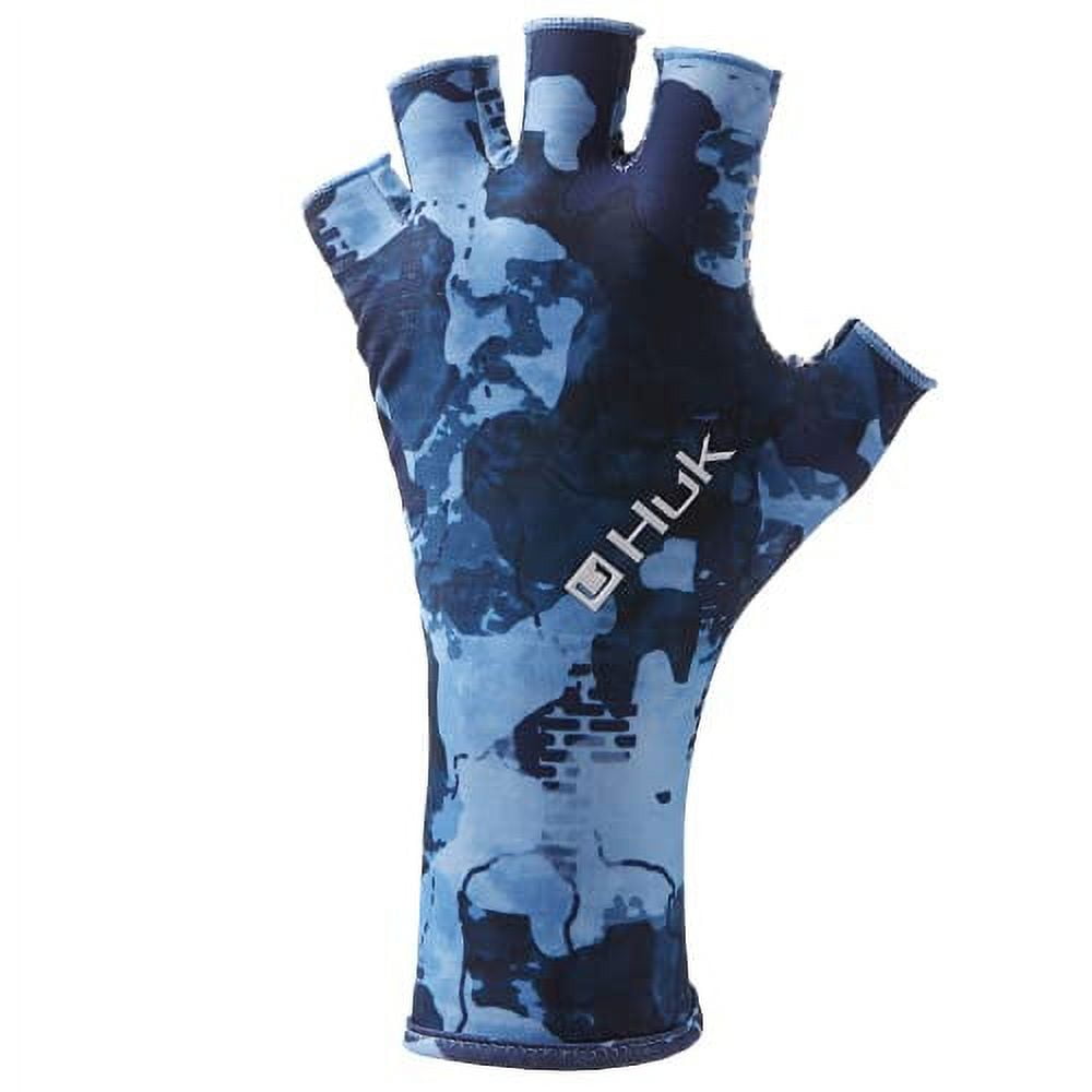 Huk Men's Mossy Oak Fracture Sun Fishing Fingerless Gloves Drift