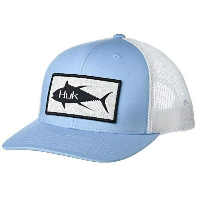 HUK Men's Trucker Anti-Glare Fishing Snapback Hat, Topo-Dusk Blue, 1 