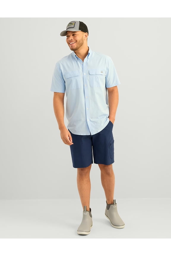 HUK Mens Next Level Solid Short Sleeve Fishing Button Down Shirt for Men - X-Large, Windsurfer