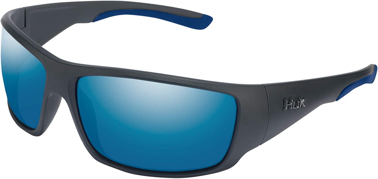 HUK, Polarized Lens Eyewear With Performance Frames, Fishing, Sports &  Outdoors Sunglasses (Spearpoint) Blue Mirror / Matte Black Medium/Large