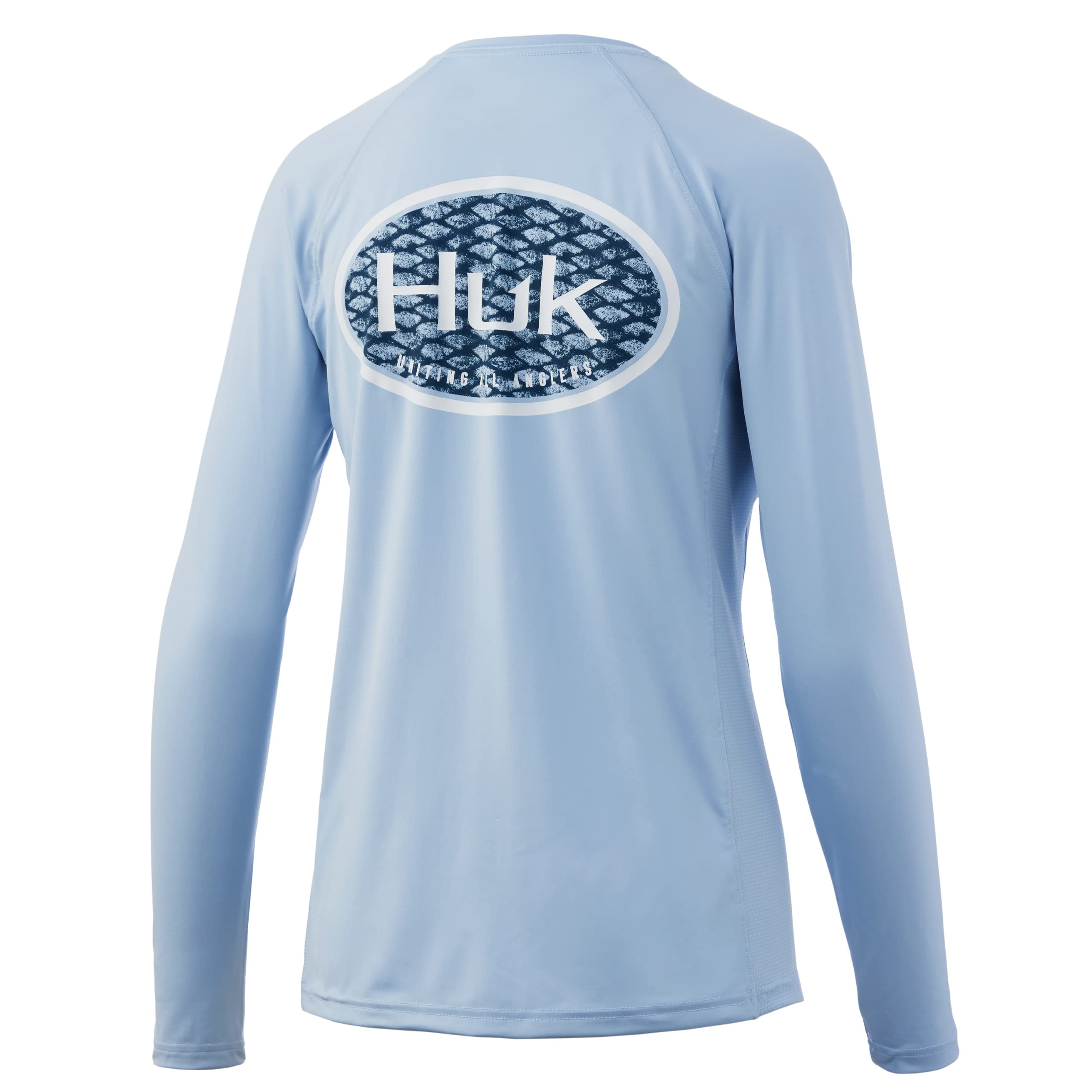 HUK Women's Standard Pursuit Long Sleeve Performance Shirt + Sun Protection  (Scaled Logo - Coastal Sky, X-Large)