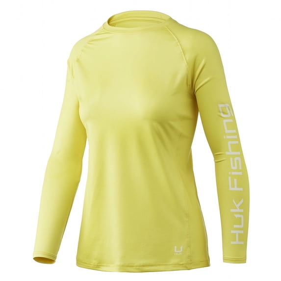 HUK Womens Pursuit Sleeve Citrus Yellow, Small Long Sleeve Shirt