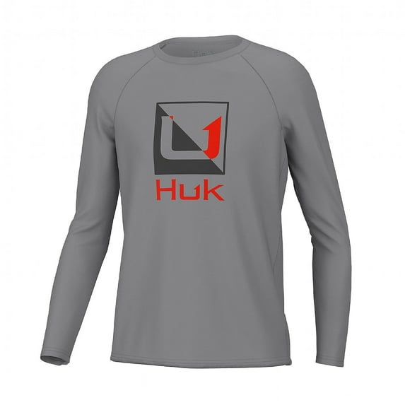 HUK Youth Reflection Pursuit Sleeve Overcast Grey, Youth Large Long Sleeve Shirt