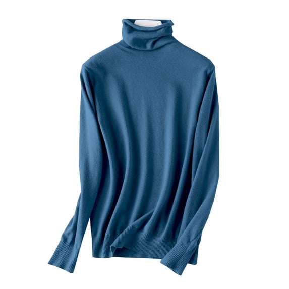 HUKOEMPN Turtleneck Sweater Women Fall/winter Pile Neck Pullover Slim Bottoming Lightweight Sweaters For Women Blue