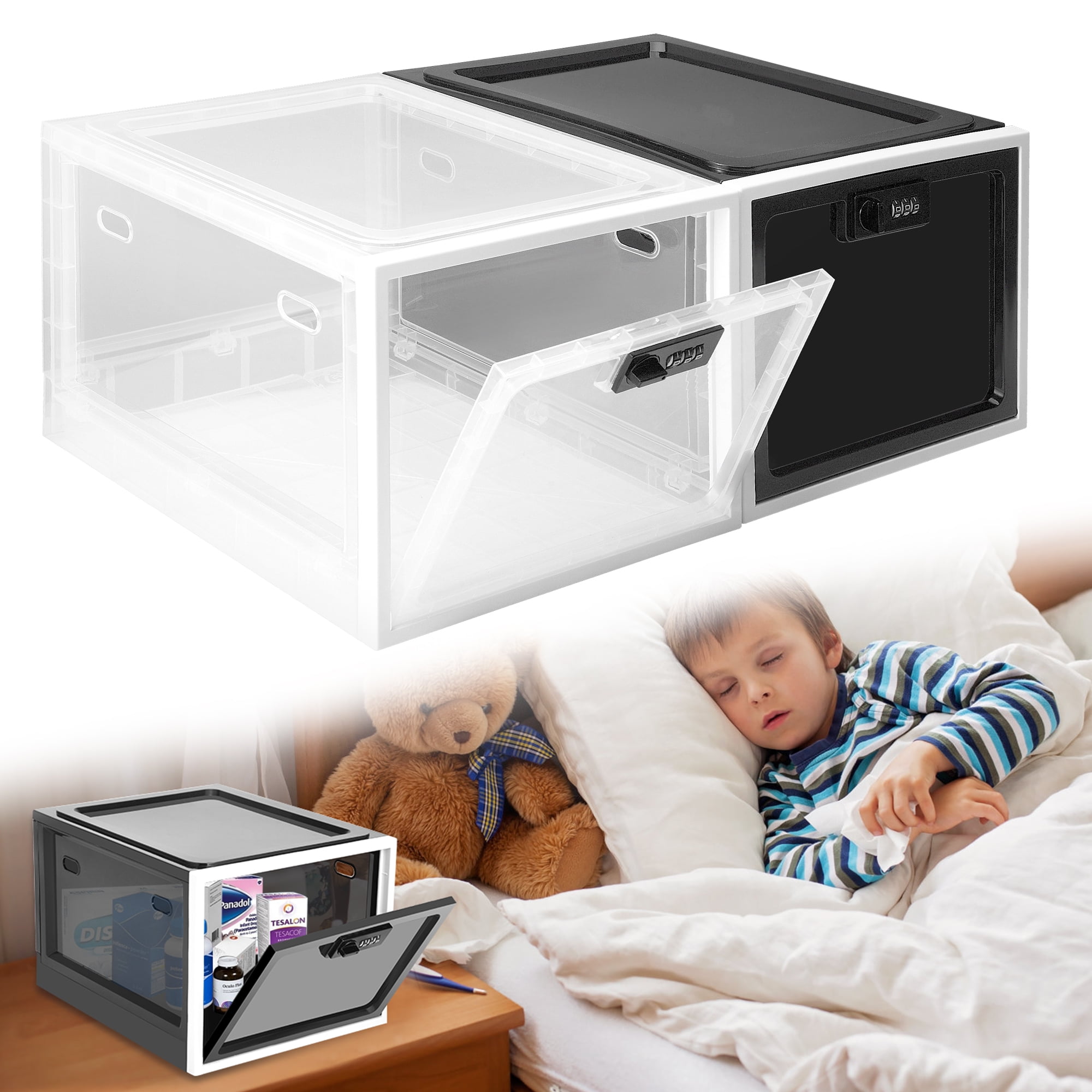 HUKOER 2 Pack Lockable Storage Box,Medicine Lock Box for Safe